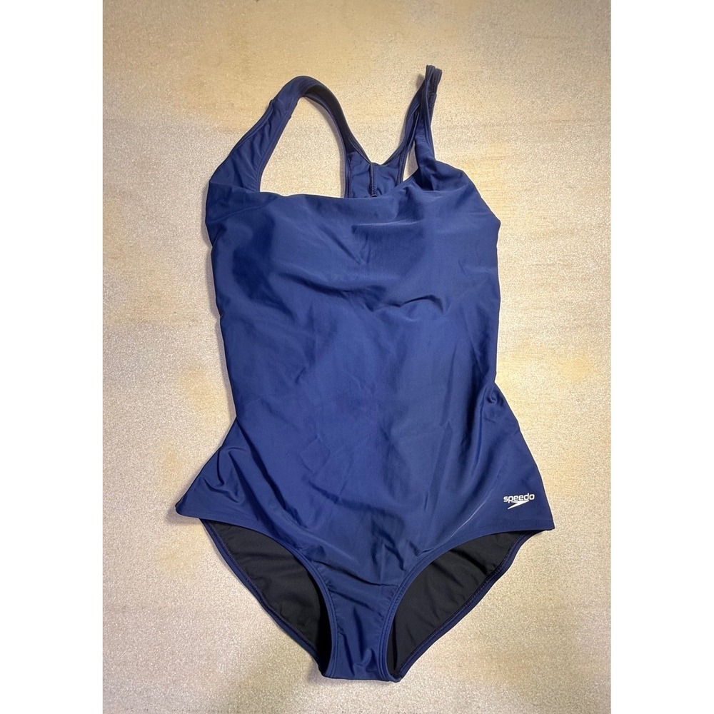 Speedo Womens Navy Blue One Piece Swimsuit Racerback Shelf Bra Plus Size 20-2232